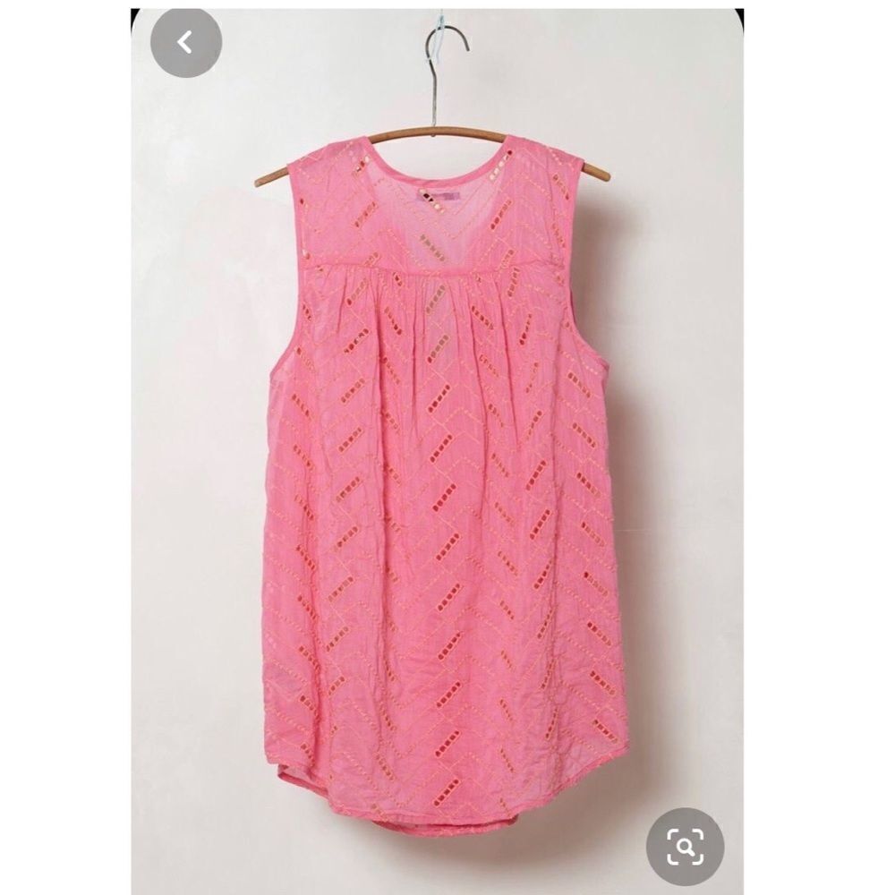 ANTHROPOLOGIE Leifnotes Andie Eyelet Pink Top - Picture 2 of 10